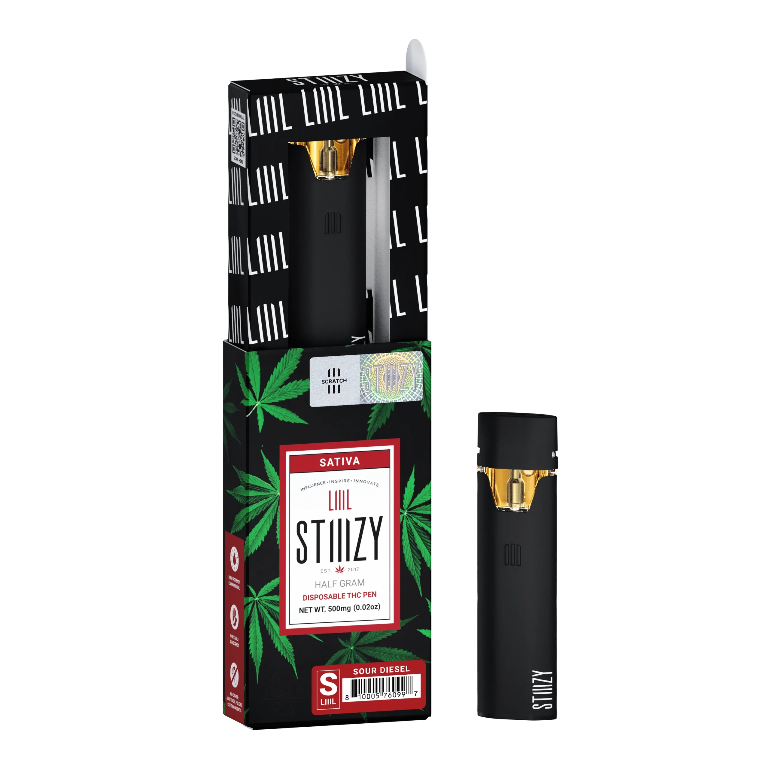 sour-diesel-strain-disposable-weed-pens-black-red-green-box